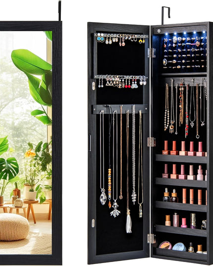 Giantex | 12 LEDs Wall Mounted Jewelry Armoire Cabinet with Mirror