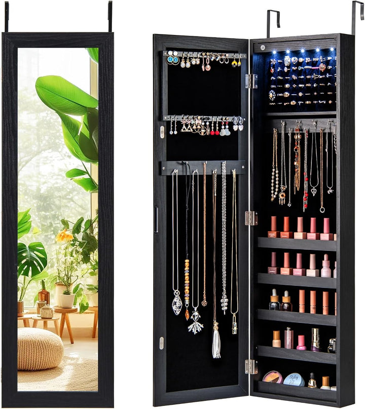 Giantex | 12 LEDs Wall Mounted Jewelry Armoire Cabinet with Mirror