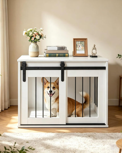GIANTEX 80cm Dog Crate Furniture with Sliding Barn Door