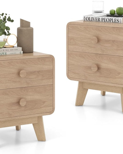 Giantex Night Stand with 2 Drawers, Mid Century Modern Bedside Table with Cute Round Knobs