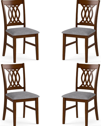 Chaises de salle à manger tapissées Giantex avec sièges rembourrés, dossiers à motifs et cadres robustes en bois d'hévéa