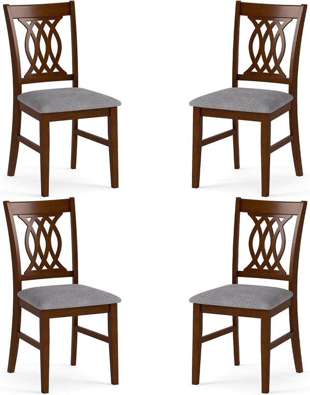 Chaises de salle à manger tapissées Giantex avec sièges rembourrés, dossiers à motifs et cadres robustes en bois d'hévéa
