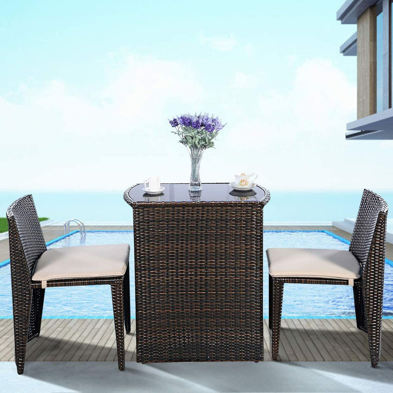 Giantex 3 PCS Cushioned Outdoor Wicker Garden Lawn Sofa Furniture (Brown)