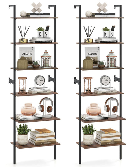 GIANTEX Ladder Shelf | 6-Tier Wall Mounted Bookshelf with Metal Frame (1/2)