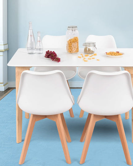 Set of 4 Mid Century Dining Chairs Wood Legs White