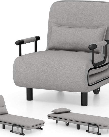 Giantex Convertible Sofa Bed, 3-in-1 Folding Sleeper Chair with 5-Position Adjustable Backrest, Wheels, 2 Legs
