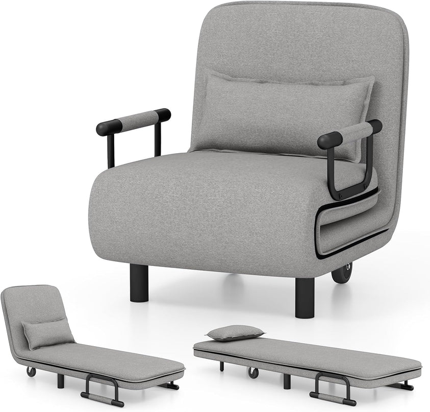 Giantex Convertible Sofa Bed, 3-in-1 Folding Sleeper Chair with 5-Position Adjustable Backrest, Wheels, 2 Legs