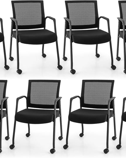 Giantex Waiting Room Chairs - Reception Chairs, Office Guest Chairs with Wheels, Metal Frame & Armrests