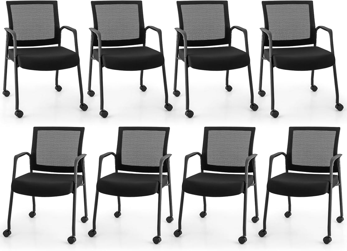 Giantex Waiting Room Chairs - Reception Chairs, Office Guest Chairs with Wheels, Metal Frame & Armrests