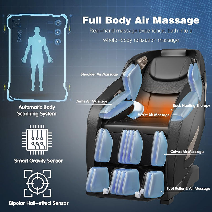 Giantex Full Body Massage Chair, SL Track Massage Recliner Electric Zero Gravity W/Airbags, Back Heater, Foot Roller, Auto Body Detector, Adjusting Shiatsu Full Body Massage Chair G002