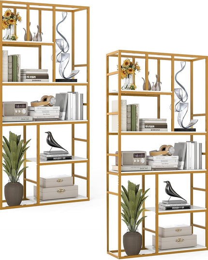 Giantex 5-Tier Bookshelf | 71" Freestanding Golden Bookcase with Open Storage Shelves