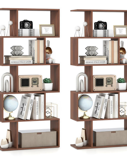 Giantex Étagère Géométrique 5 Niveaux, Bibliothèque en Bois en Forme de S de 158,75 cm de Haut avec Dispositif Anti-Basculement