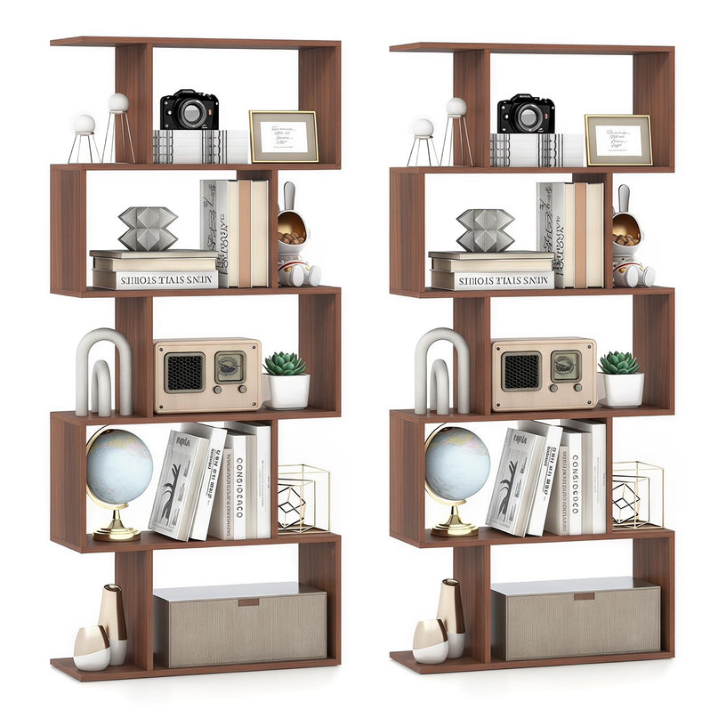 Giantex Étagère Géométrique 5 Niveaux, Bibliothèque en Bois en Forme de S de 158,75 cm de Haut avec Dispositif Anti-Basculement