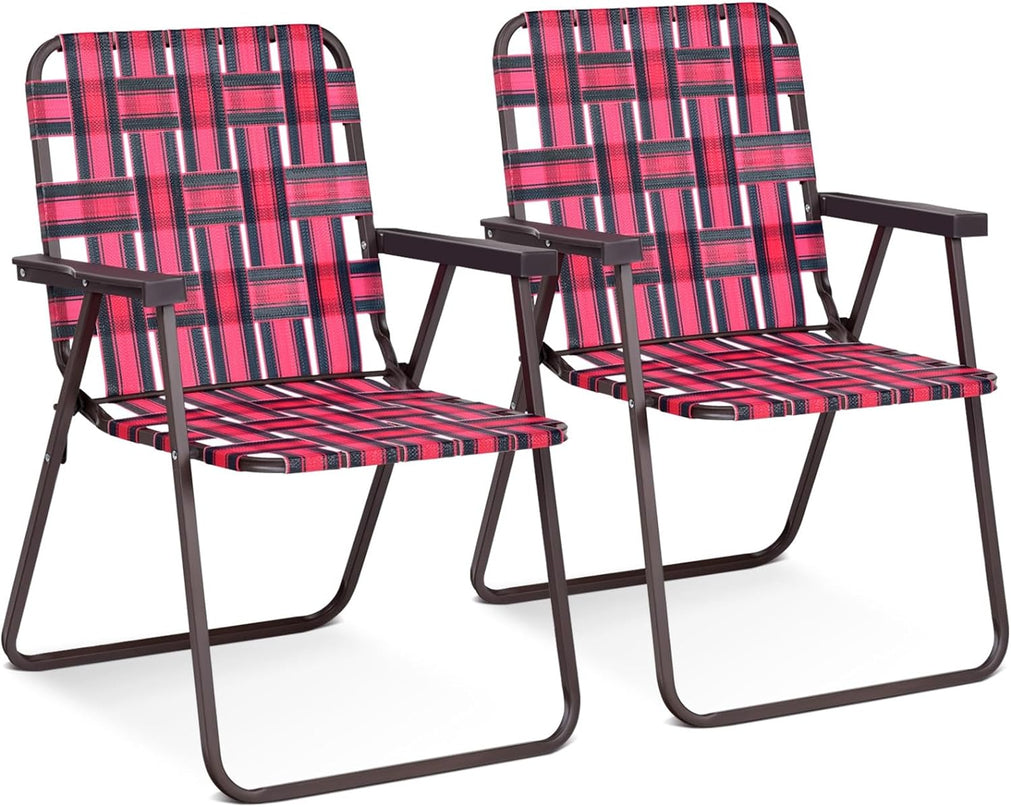 Giantex Folding Lawn Chairs Set of 6 Outdoor Portable Beach Chair W/Stable Steel Frame