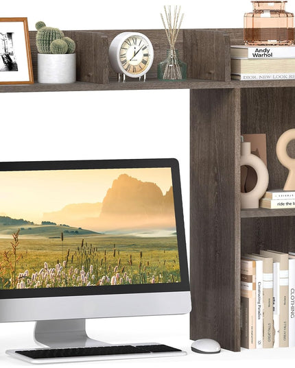 Giantex Desktop Bookshelf, Wood Desk Hutch Organizer for 27 Inch Computer Monitor