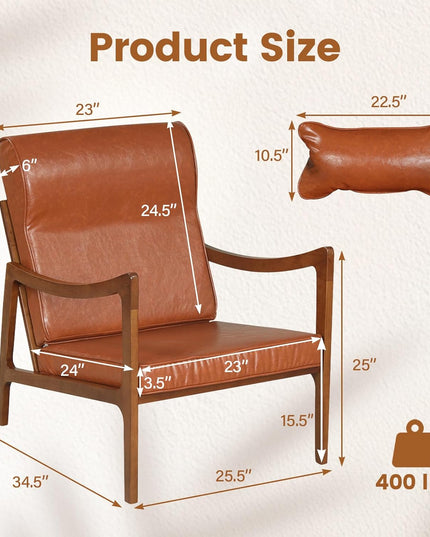 Giantex Mid-Century Faux Leather Upholstered Armchair with Lumbar Pillow (1/2)