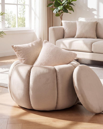 GIANTEX Pumpkin Shaped Round Ottoman Coffee Table with Storage & Removable Lid