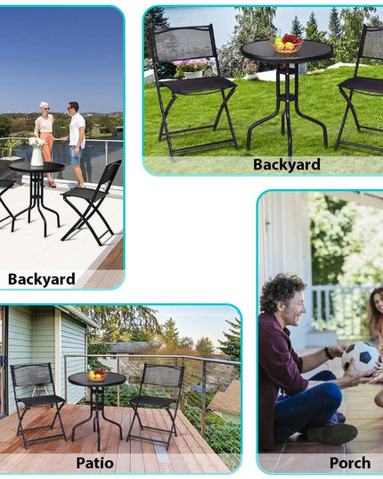 3 Pcs Bistro Set Garden Backyard Round Table Folding Chairs - Giantexus