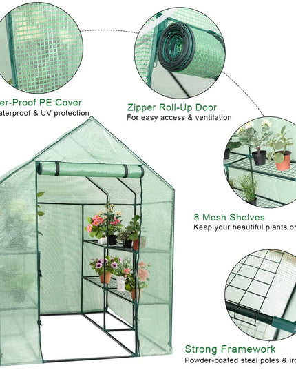 Outdoor Portable Greenhouse Mini Walk in 3 Tiers 8 Shelves Stands