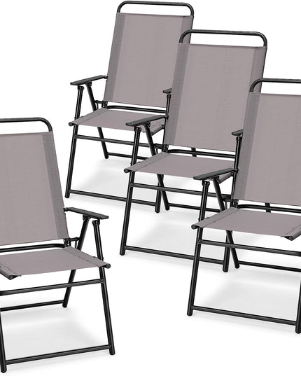 Giantex Patio Chairs Set of 2/4, Outdoor Folding Chairs with Armrests, Metal Frame