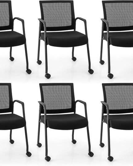 Giantex Waiting Room Chairs - Reception Chairs, Office Guest Chairs with Wheels, Metal Frame & Armrests