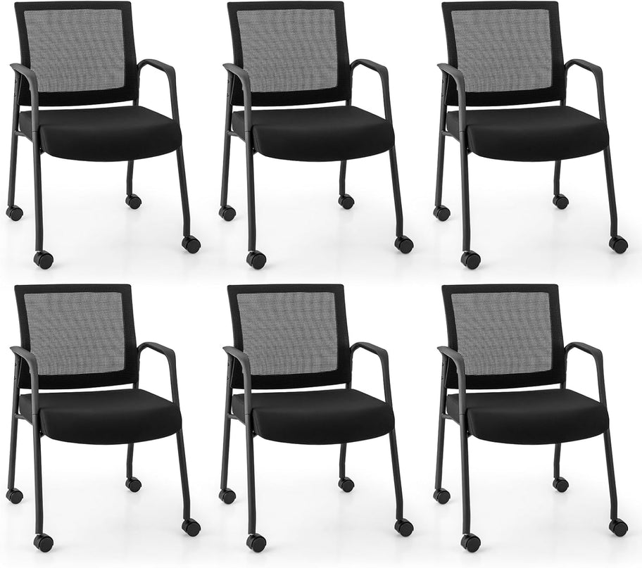 Giantex Waiting Room Chairs - Reception Chairs, Office Guest Chairs with Wheels, Metal Frame & Armrests