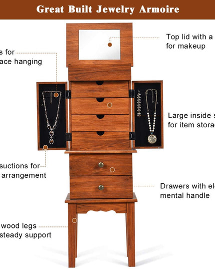 Large Top Storage Compartments Jewelry Cabinet (Honey)
