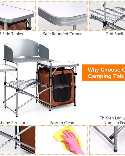 Folding Grill Table with 26'' Tabletop and Detachable Windscreen