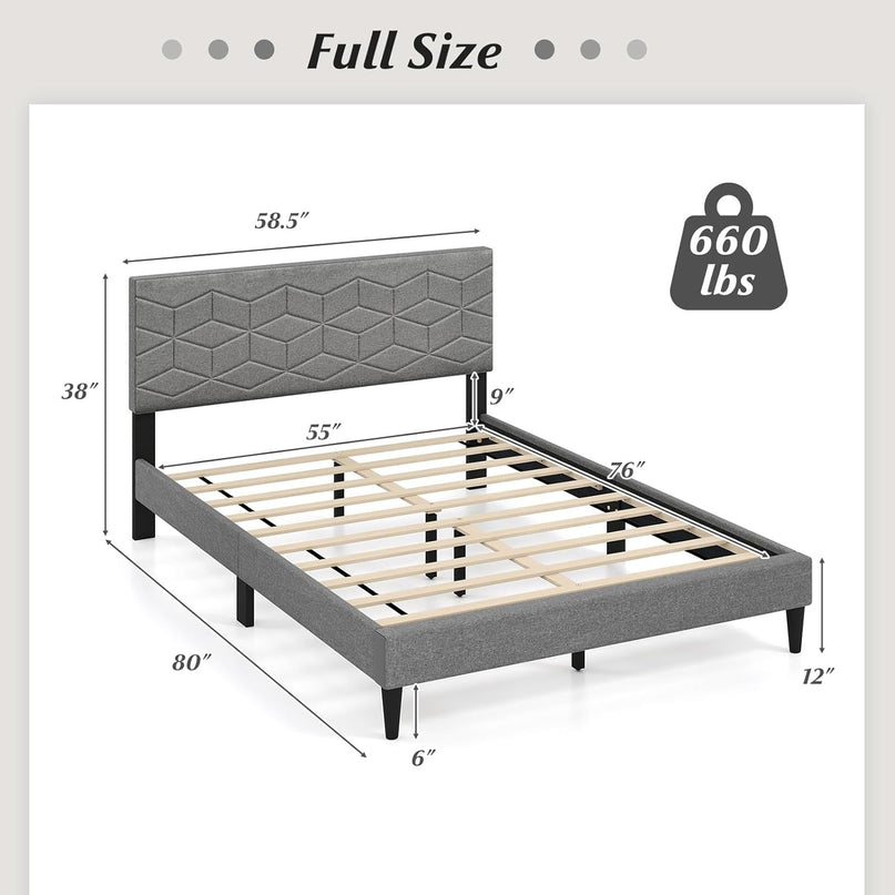Giantex Modern Platform Bed with Linen Fabric Geometric Headboard | No Box Spring Needed