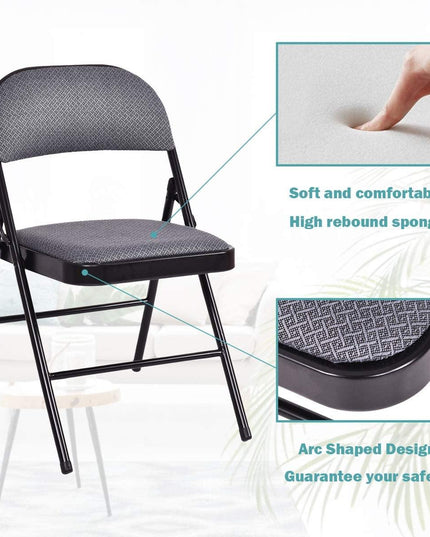 4-Pack Folding Chairs with Metal Frame and Fabric Upholstered Padded Seat - Giantexus
