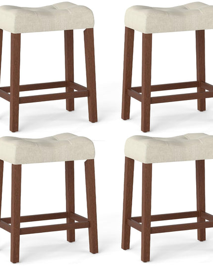 Giantex 24" Bar Stools Set of 4, Upholstered Counter Height Saddle Bar Stools