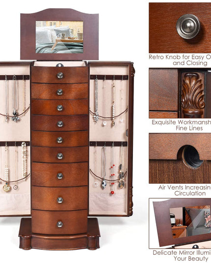 Large Jewelry Armoire Cabinet with 8 Drawers & 2 Swing Doors - Giantex