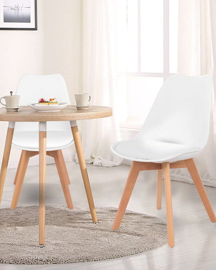 Set of 4 Mid Century Dining Chairs Wood Legs White