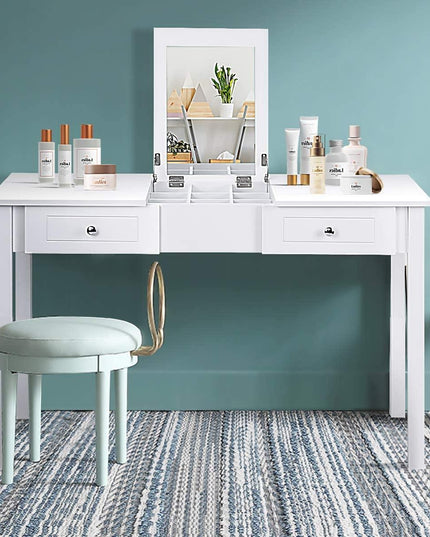 Vanity Table with Flip Top Mirror Easy Assembly, White - Giantexus