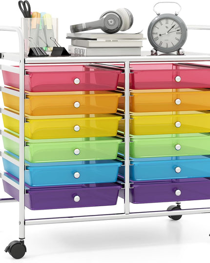 12 Drawers Rolling Cart for Office School Supplies - 25” x 15” x 24.5”