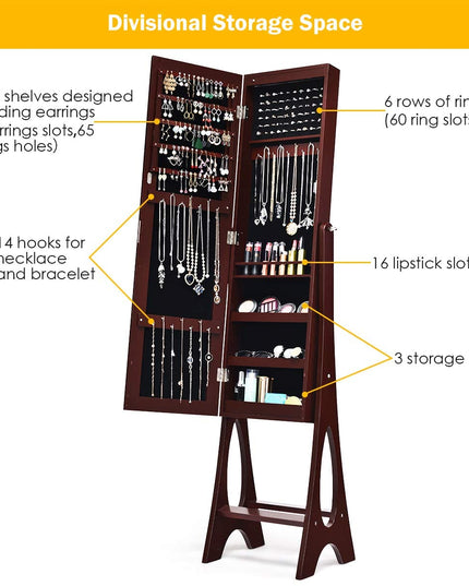 12 LEDs Jewelry Armoire Cabinet with Full-length Mirror - Giantex