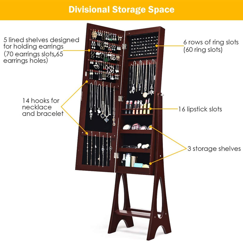 12 LEDs Jewelry Armoire Cabinet with Full-length Mirror - Giantex