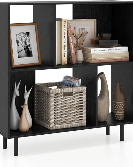 Giantex 3-Tier Bookcase, Modern Cube Bookshelf with 4 Compartments & Metal Legs, Minimalist Freestanding Storage Organizer