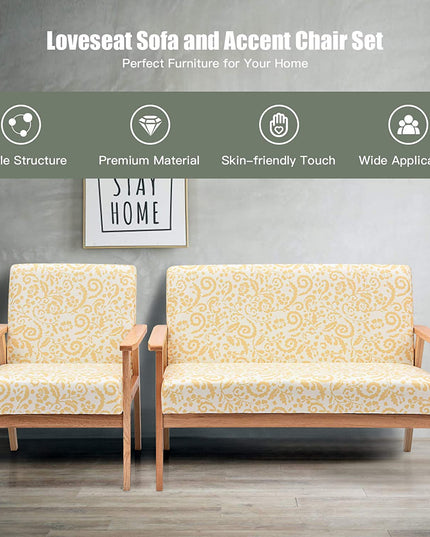 Mid-Century Wooden Loveseat Accent Chair Set - Giantexus