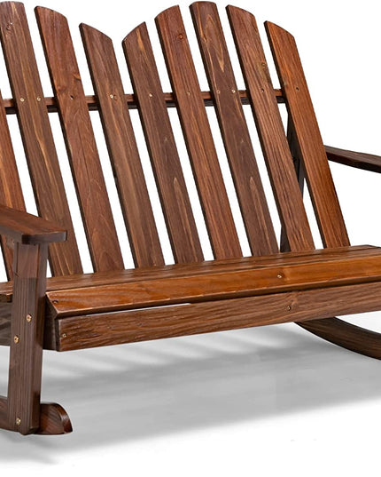 Giantex 2-Person Adirondack Rocking Chair - Kids Outdoor Rocking Bench with Slatted Seat, High Backrest