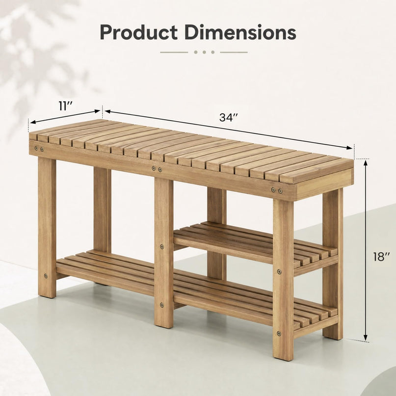 GIANTEX 3-Tier Wooden Shoe Rack Bench