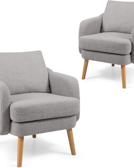 Giantex Sherpa Accent Chair, Modern Upholstered Single Sofa Chair with Back Pillow & Solid Rubber Wood Legs