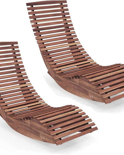 Giantex Outdoor Chaise Lounge Chair - Acacia Wood Outdoor Lounger, Patio Lounge Chair with Slatted Design