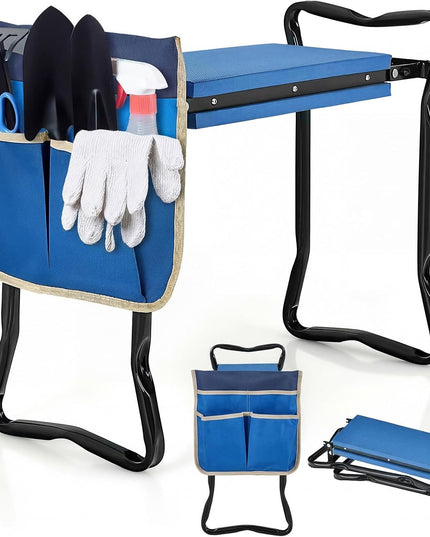 Tabouret de jardin pliant Giantex avec siège et genouillère, supporte jusqu'à 150 kg
