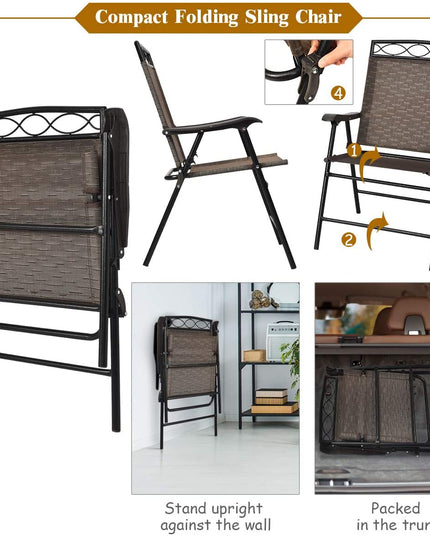 Giantex Patio Dining Set Round Glass Table with 2 Patio Folding Chairs(Brown)
