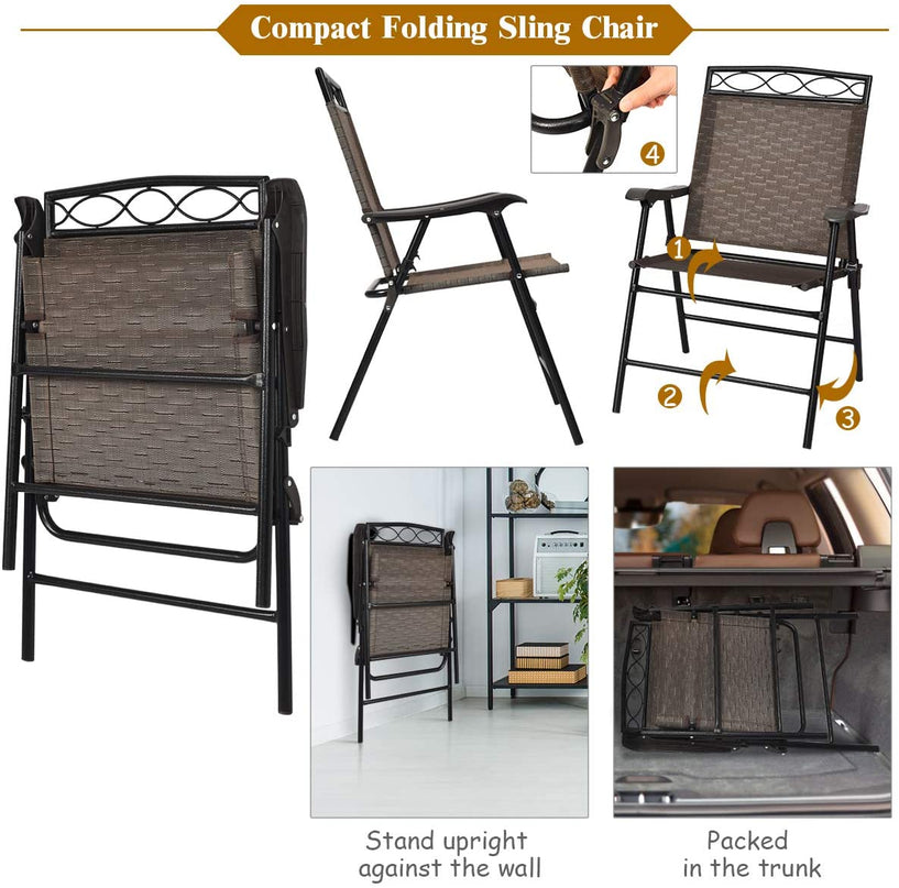 Giantex Patio Dining Set Round Glass Table with 2 Patio Folding Chairs(Brown)