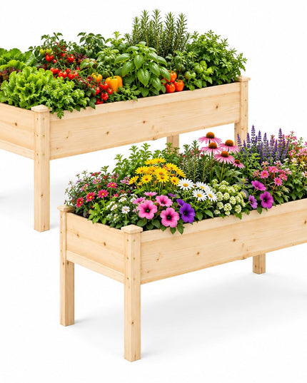 GIANTEX 48" Raised Garden Bed with Drainage Holes & Slotted Corner Posts (1/2)