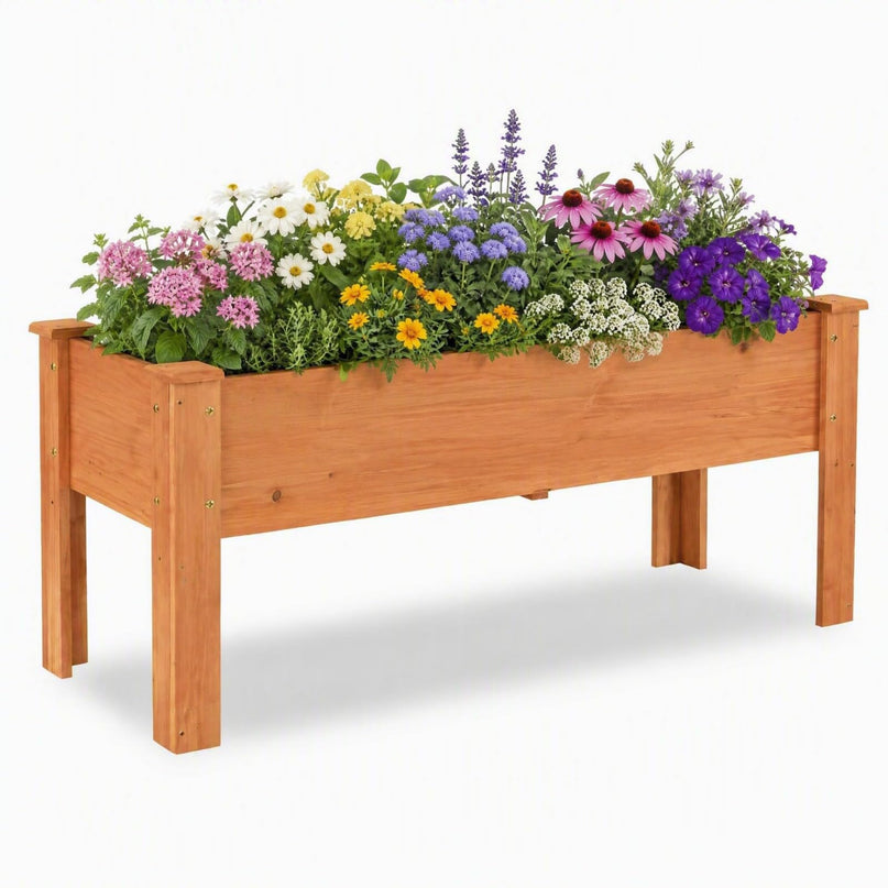 Jardinière en bois sur pieds, 120,65 cm L x 43,18 cm l x 50,8 cm H