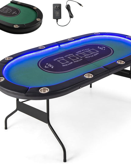Giantex 10 Players Poker Table with Cup Holder, Folding Casino Leisure Table with 4 USB Ports