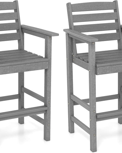 Giantex 29” Bar Stools Set of 2/4, HDPE Barstools w/Back, Armrests & Footrests, Max Load 330Lbs